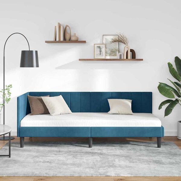 vidaXL Hoekbedframe met hoofdeinde Blauw 80 cm x 200 cm Fluweel