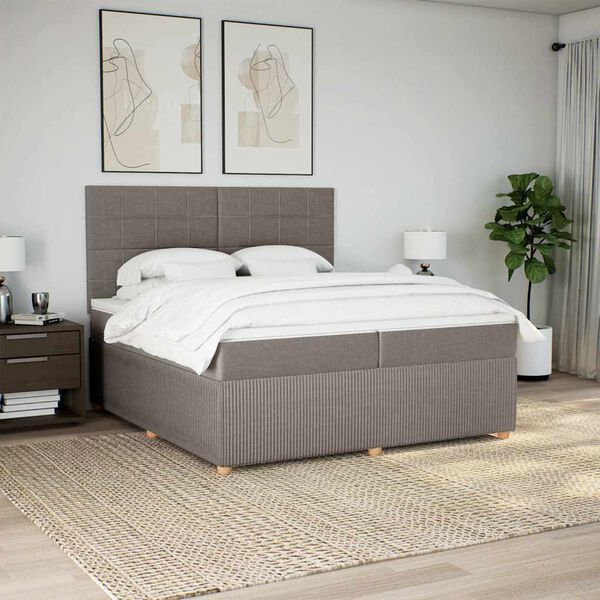 vidaXL Boxspring met matras stof taupe 200x200 cm
