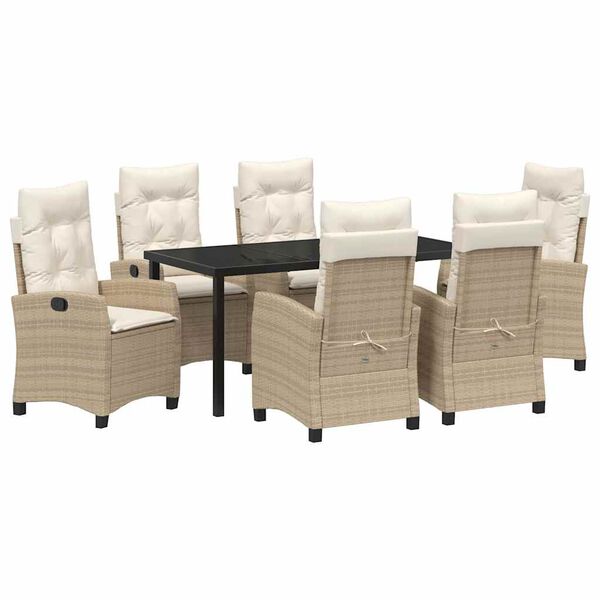 vidaXL Tuin eettafelset met kussen 7 pcs Beige poly rattan