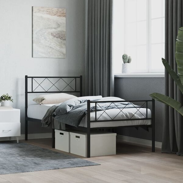 vidaXL Bedframe met hoofd- en voeteneinde metaal zwart 90x200 cm