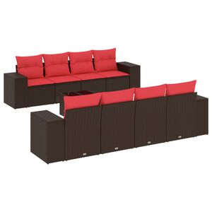 vidaXL 9-delige tuinbankset met kussens, bruin polyrotan