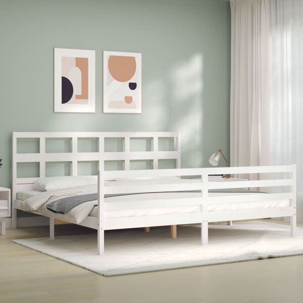 vidaXL Bedframe met hoofdbord massief hout wit