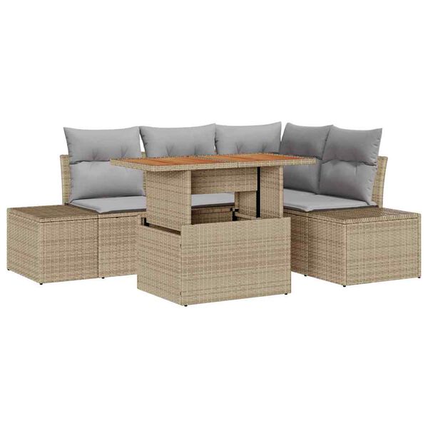 vidaXL Tuin Sofa Set met kussen met kussen 5 pcs Beige en Grijs