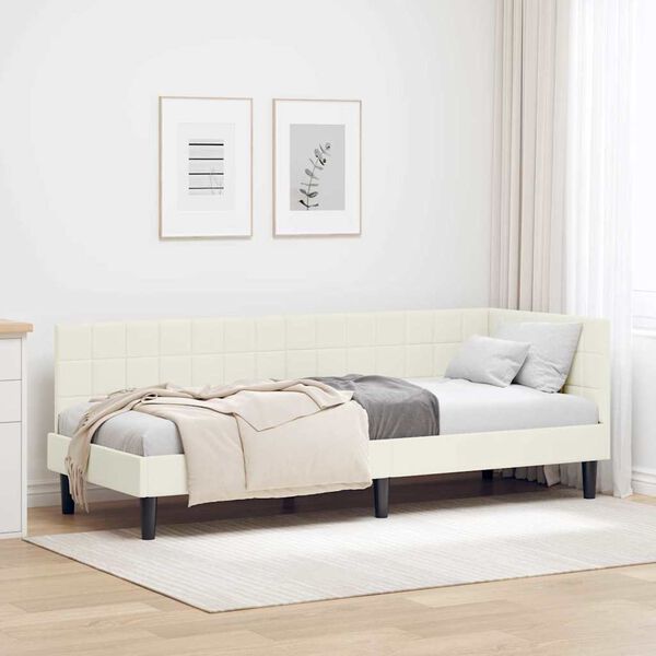 vidaXL Hoekbedframe met hoofdeinde Cr&egrave;me 80 cm x 200 cm Fluweel