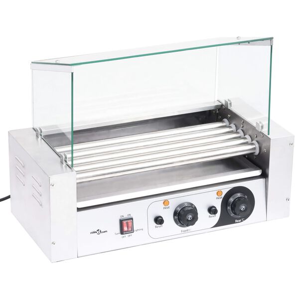 vidaXL Hotdog grill 5 rollers met glazen afdekking 1000 W