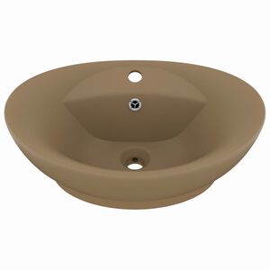 vidaXL Wastafel met overloop ovaal 58,5x39 cm keramiek matcr&egrave;me