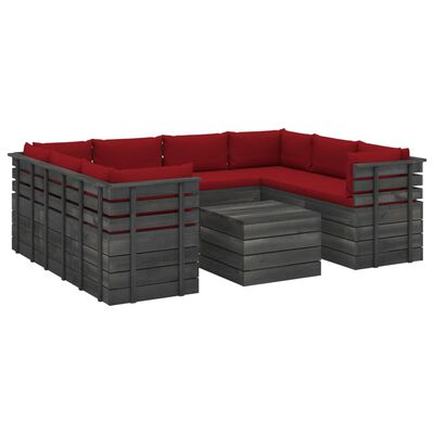 vidaXL 9-delige Loungeset met kussens pallet massief grenenhout