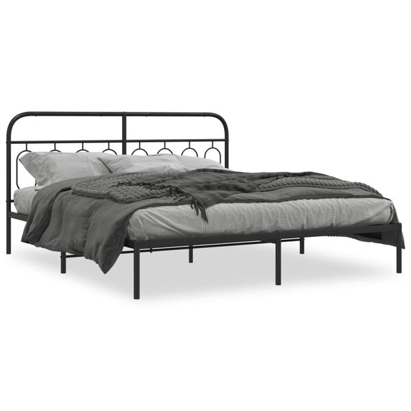 vidaXL Bedframe met hoofdbord metaal zwart 160x200 cm