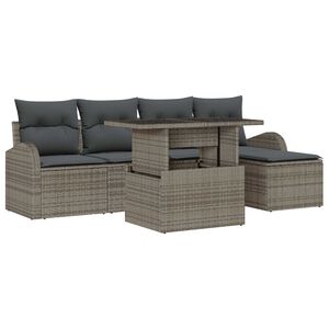 vidaXL Tuin Sofa Set met kussen met opslag 6 pcs Grijs Poly riet