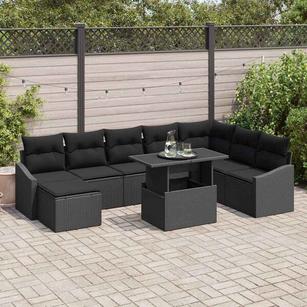 vidaXL Tuin Sofa Set 9 pcs Zwart Poly Rattan en Poedergecoat Staal