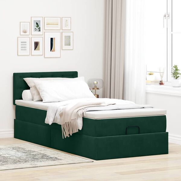 vidaXL Ottoman bed met matras 90x200cm fluweel donkergroen