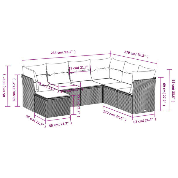 vidaXL 7-delige Loungeset met kussens poly rattan beige