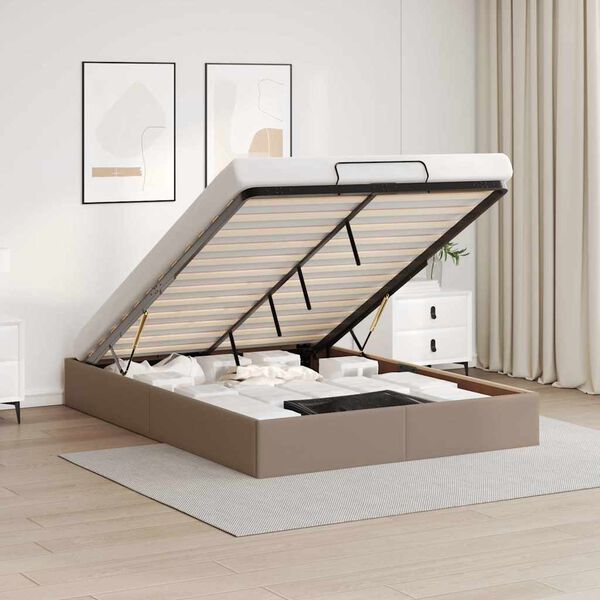 vidaXL Bedframe zonder matras 140x200 cm kunstleer cappuccinokleurig