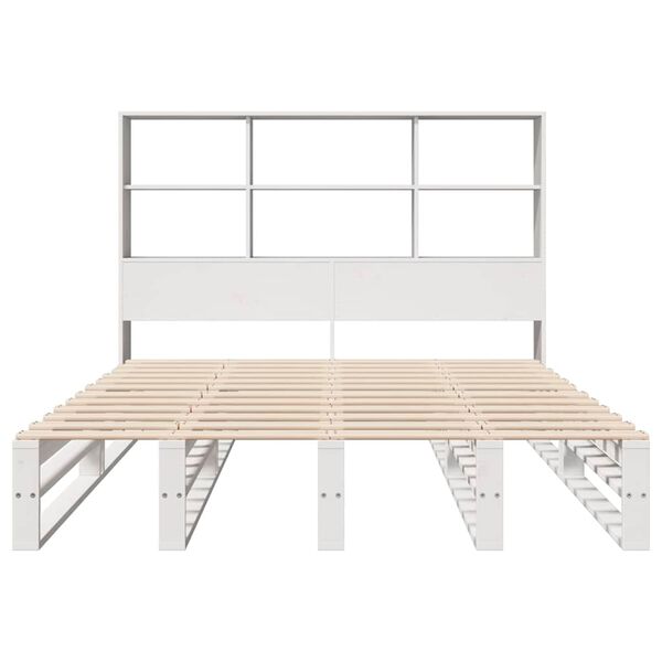 vidaXL Bed met boekenkast zonder matras massief hout wit 140x190 cm