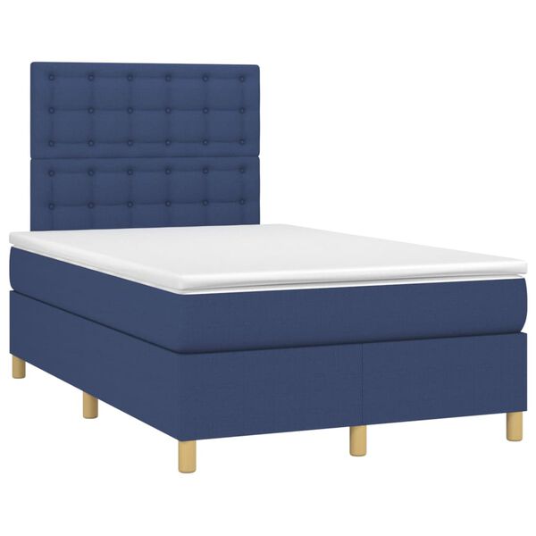 vidaXL Boxspring met matras en LED stof blauw 120x200 cm