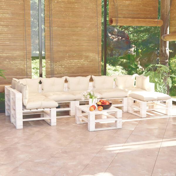 vidaXL 8-delige Loungeset met kussens pallet grenenhout
