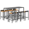 vidaXL 9-delige Tuinbarset poly rattan en massief acaciahout zwart