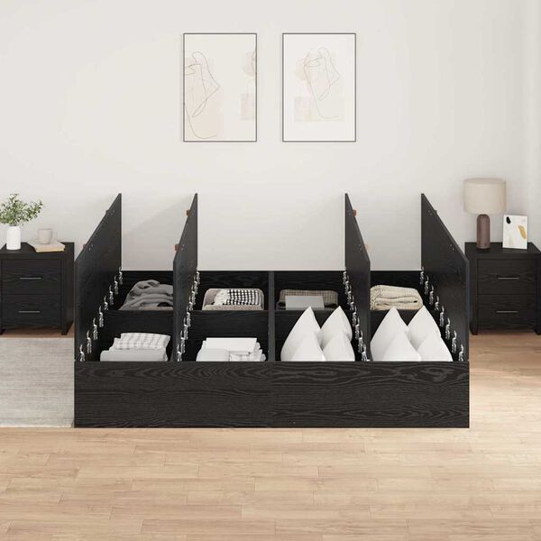 vidaXL Opbergbedframe met opslag Zwart Eiken 200 x 200 cm Bewerkt hout