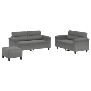 vidaXL 3-delige Loungeset met kussens microvezelstof donkergrijs