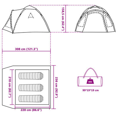 vidaXL Koepeltent 3-persoons snelontgrendeling groen