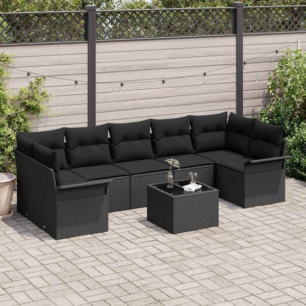 vidaXL Tuin Sofa Set met kussen met opslag 8 pcs Zwart poly rattan