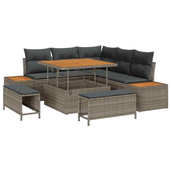 vidaXL Tuin Sofa Set met kussen met opslag Grijs Poly riet