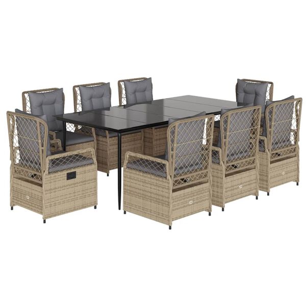 vidaXL 9-delige Tuinset met kussens poly rattan beige