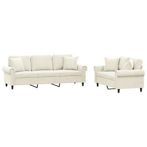 vidaXL 2-delige Loungeset met kussens fluweel cr&egrave;mekleurig