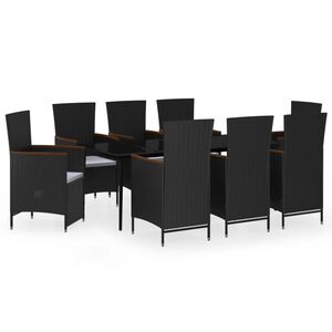 vidaXL 9-delige Tuinset met kussens zwart