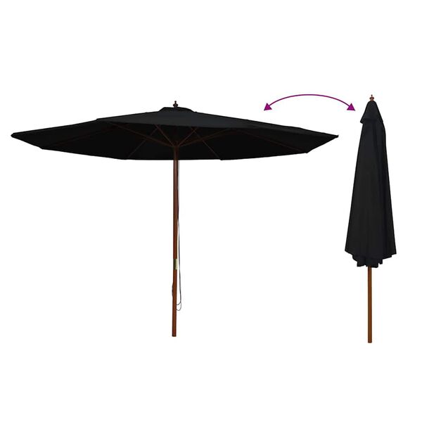 vidaXL Parasol met houten paal 350 cm zwart