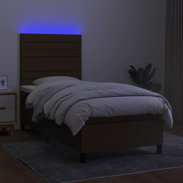vidaXL Boxspring met matras en LED stof donkerbruin 90x190 cm