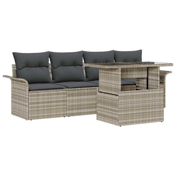 vidaXL Tuin Sofa Set met kussen 5 pcs Lichtgrijs Poly Rattan