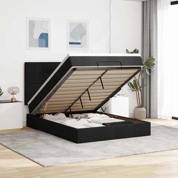 vidaXL Ottoman bed met matras en LED's 140x190cm stof zwart