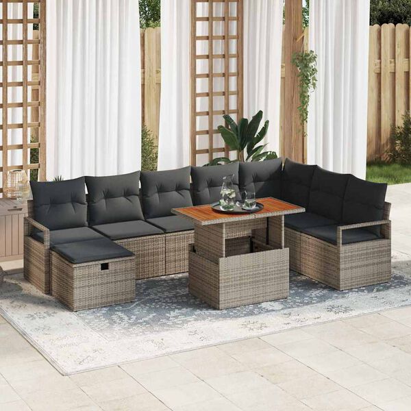 vidaXL Tuin Sofa Set met kussen met opslag 9 pcs Grijs Poly riet