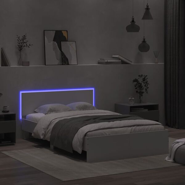 vidaXL Bedframe met hoofdeinde en LED wit 135x190 cm