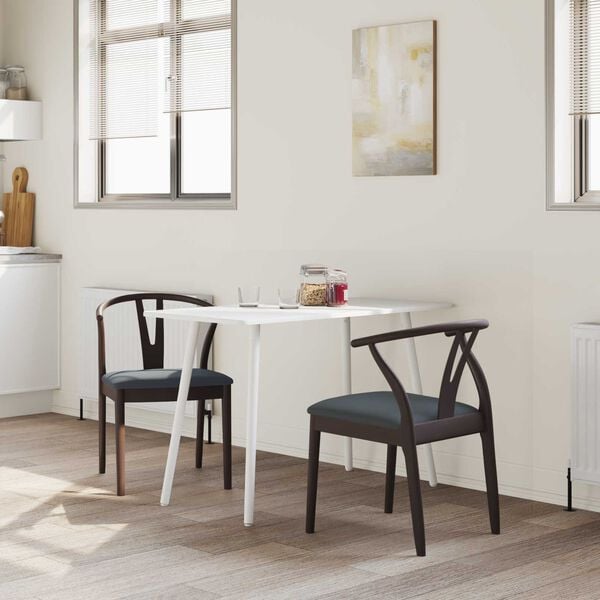 vidaXL Eetkamerstoel 2 pcs Lichtbruin en Zwart Massief Rubberhout