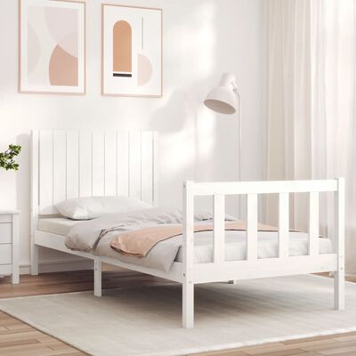 vidaXL Bedframe met hoofdbord massief hout wit 90x200 cm