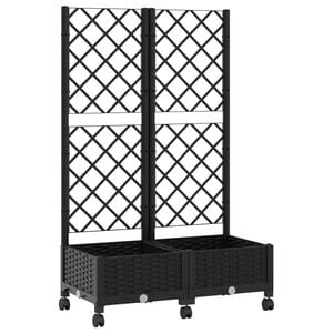 vidaXL Tuinplantbak met schutting en wielen Zwart 80 x 40 x 131,5 cm