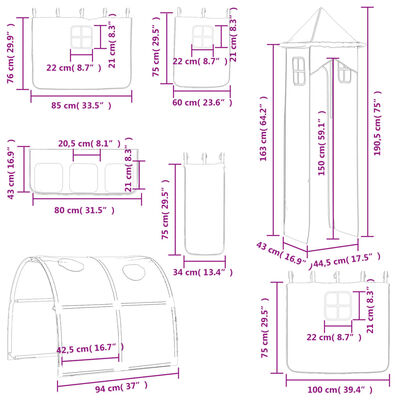 vidaXL Kinderhoogslaper met toren 80x200 cm massief grenenhout blauw