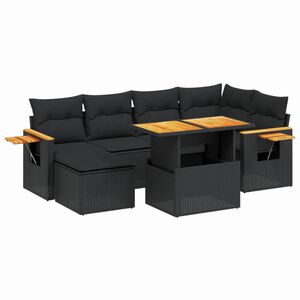 vidaXL 7-delige Loungeset met kussens poly rattan acacia grijs