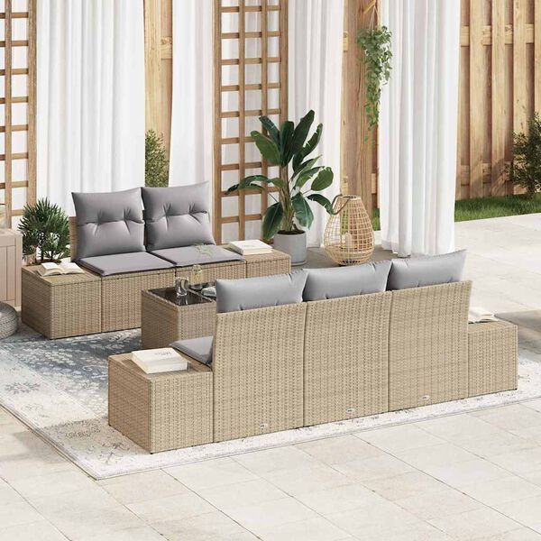vidaXL Tuin Sofa Set met kussen 6 pcs Beige en Grijs poly rattan
