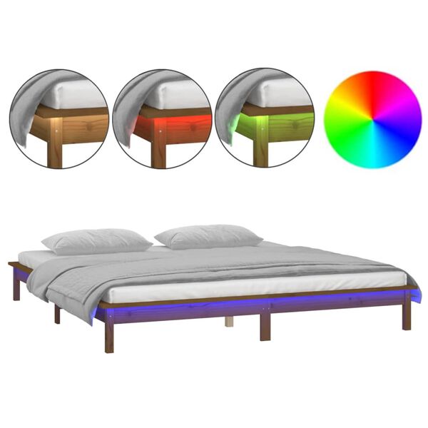 vidaXL Bedframe LED massief hout honingbruin 160x200 cm