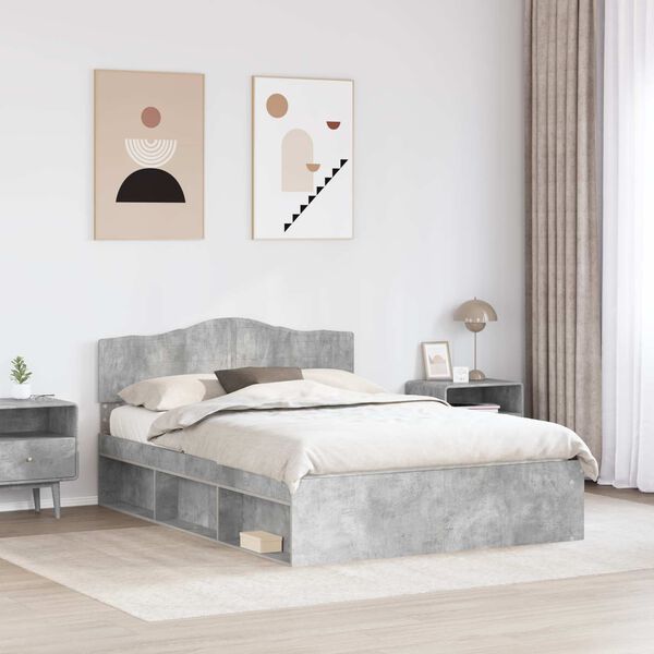 vidaXL Bedframe met hoofdeinde Beton 140 x 190 cm Massief grenenhout