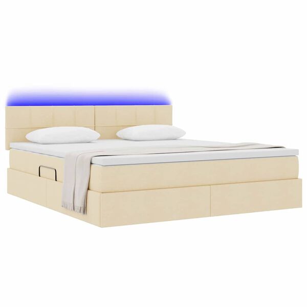 vidaXL Opbergbed met LED met matras met LED Cr&egrave;me 160 x 200 cm Stof