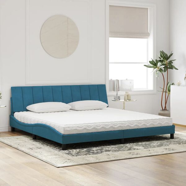 vidaXL Bed met matras "Hanko" fluweel blauw 200x200 cm
