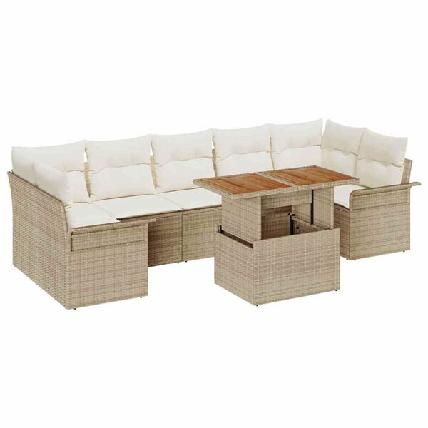 vidaXL Tuin Sofa Set met opslag 8 pcs Beige Poly riet