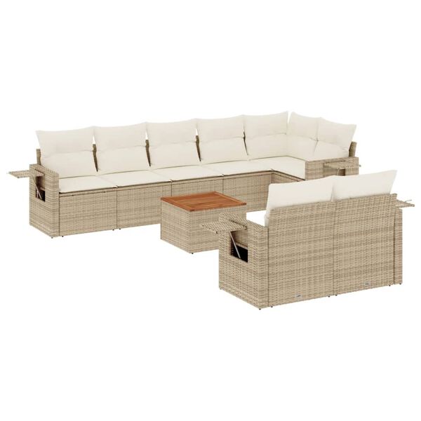 vidaXL 9-delige Loungeset met kussens poly rattan beige