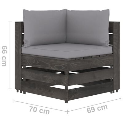 vidaXL 3-delige Loungeset met kussens grijs geïmpregneerd hout