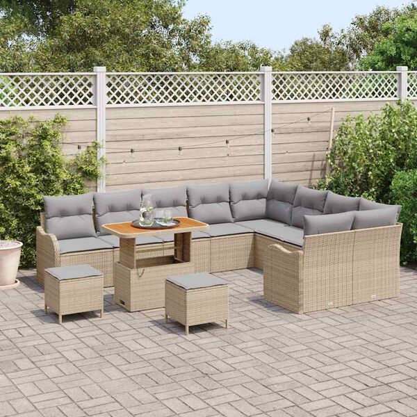 vidaXL Tuin Sofa Set met kussen met opslag 12 pcs Beige en Licht Grijs