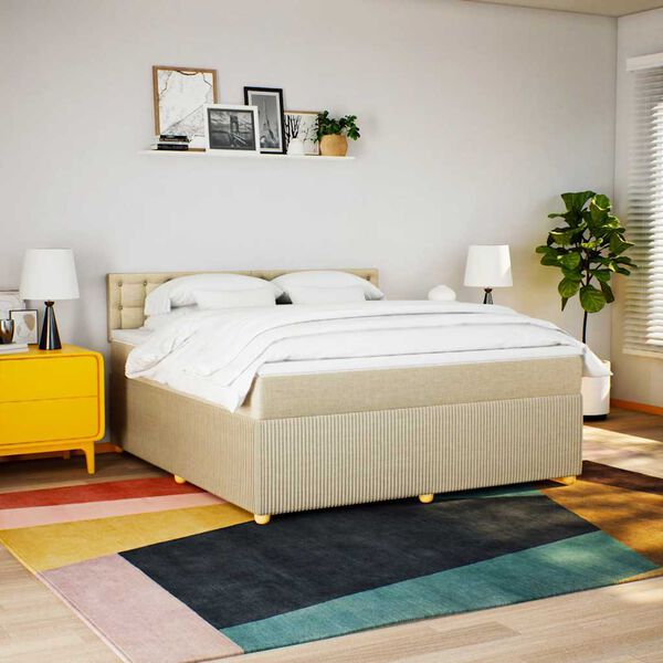 vidaXL Boxspring met matras stof cr&egrave;mekleurig 180x200 cm
